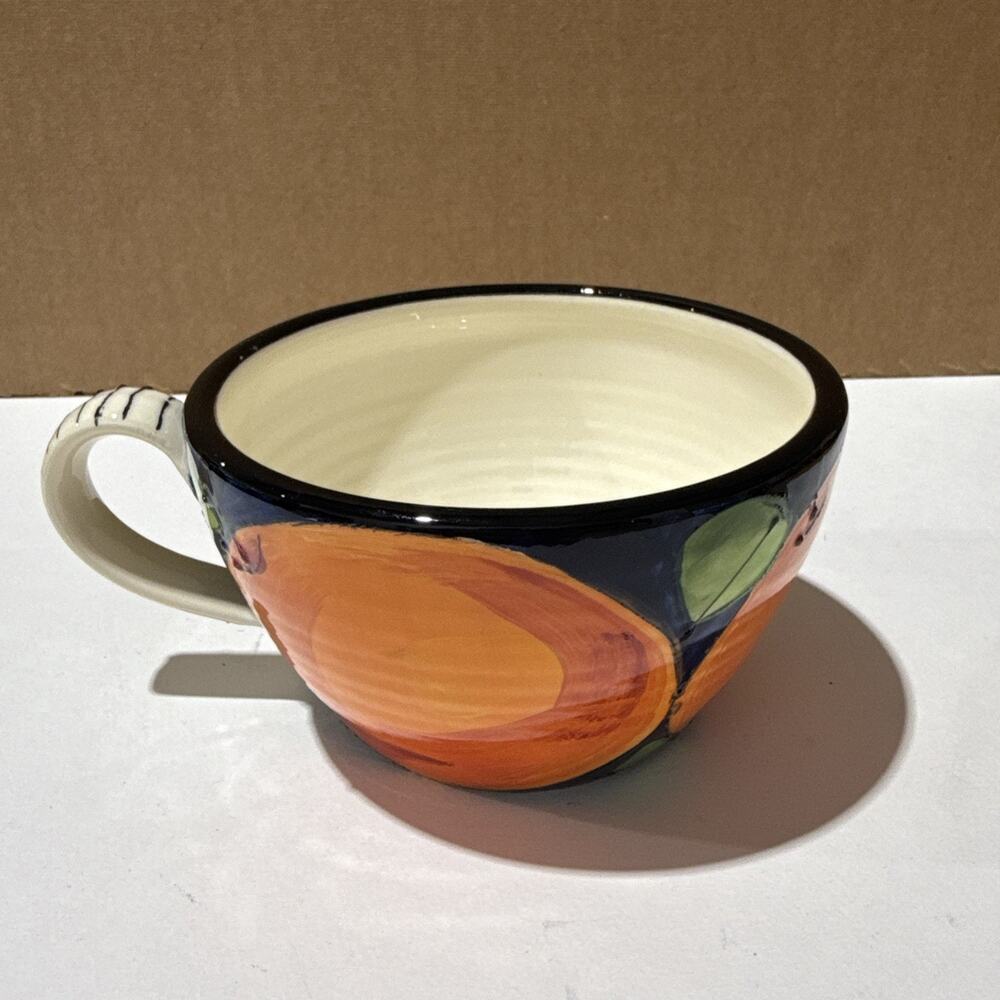 Denise Ford Pottery Hand-Painted Peach Mug 12oz Signed 1994